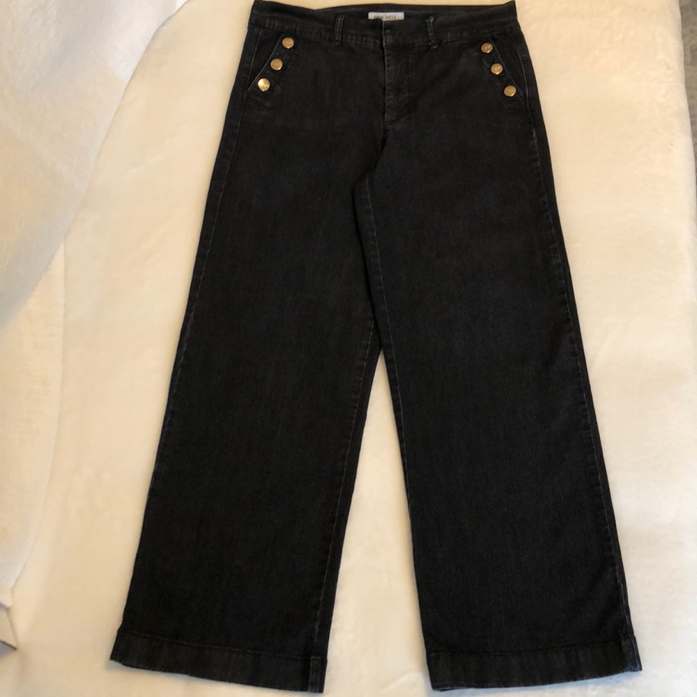 NINE WEST JEANS Wide-Leg Trouser Style Jeans with Decorative Gold Buttons, 10.